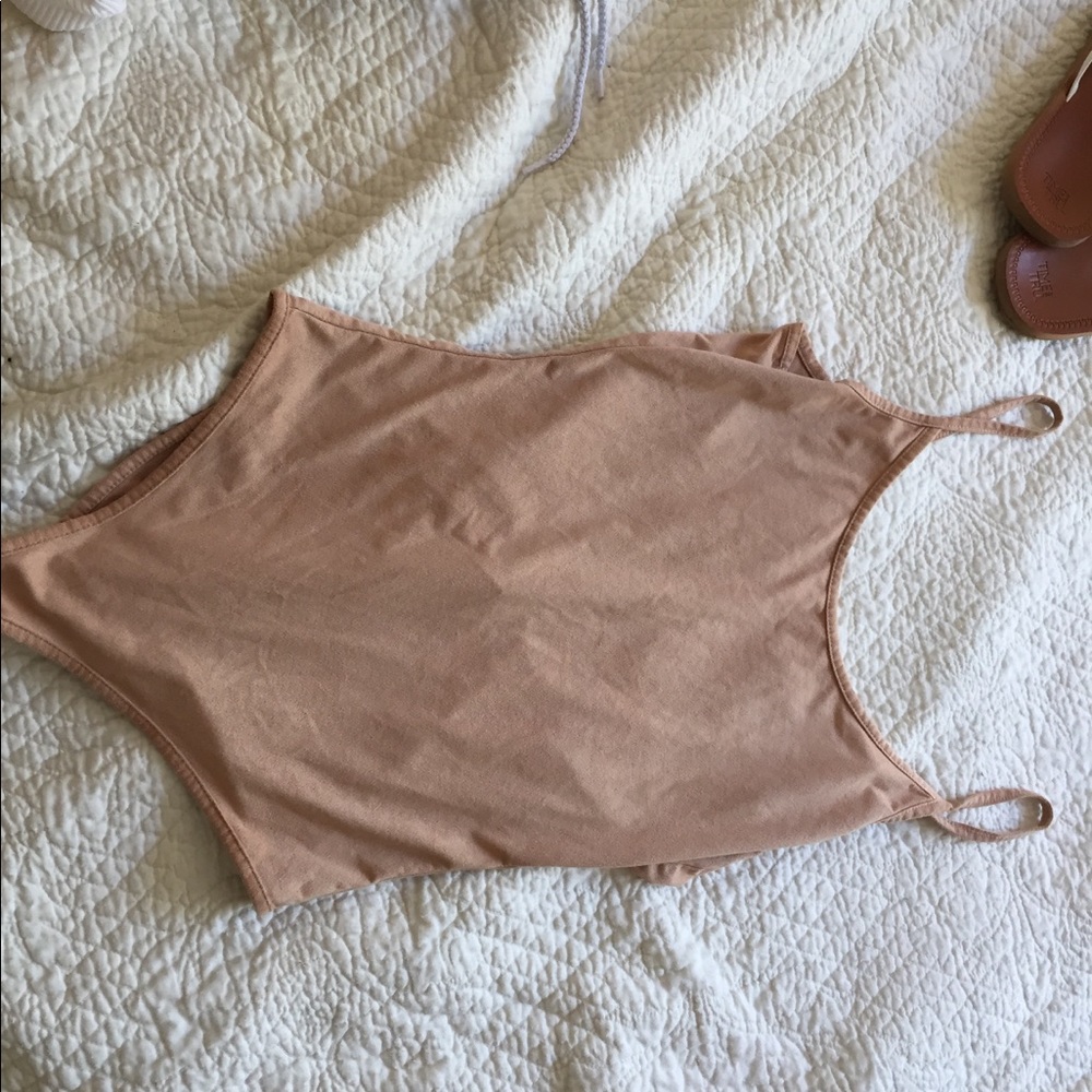 Tan suede low back body suit